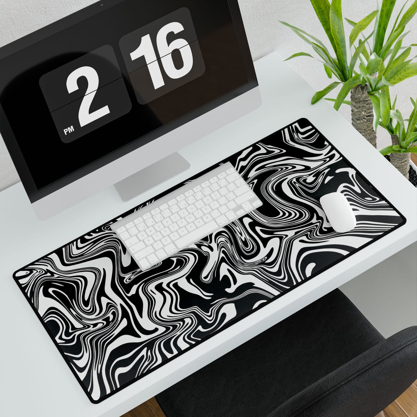 Abstract art black and white desk mat